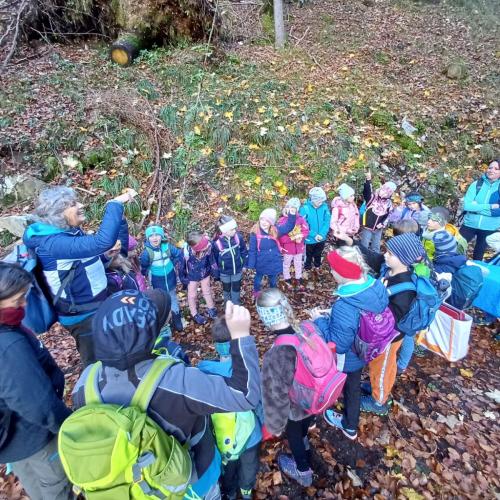 Kinder schauen der Naturparkführerin zu