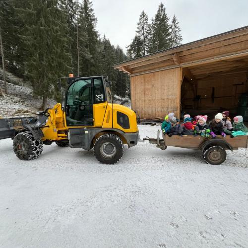 Kinder auf dem Weg zur Wildtierfütterung