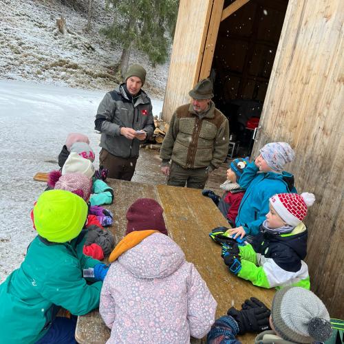 Kinder beim Lösen eines Walddominos