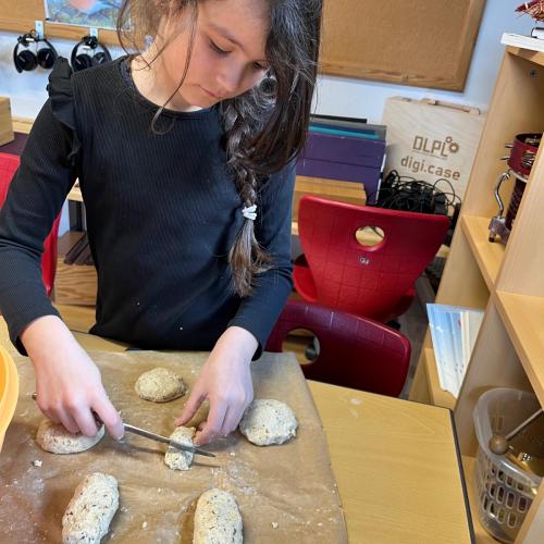 Brötchen werden auf das Backblech gelegt